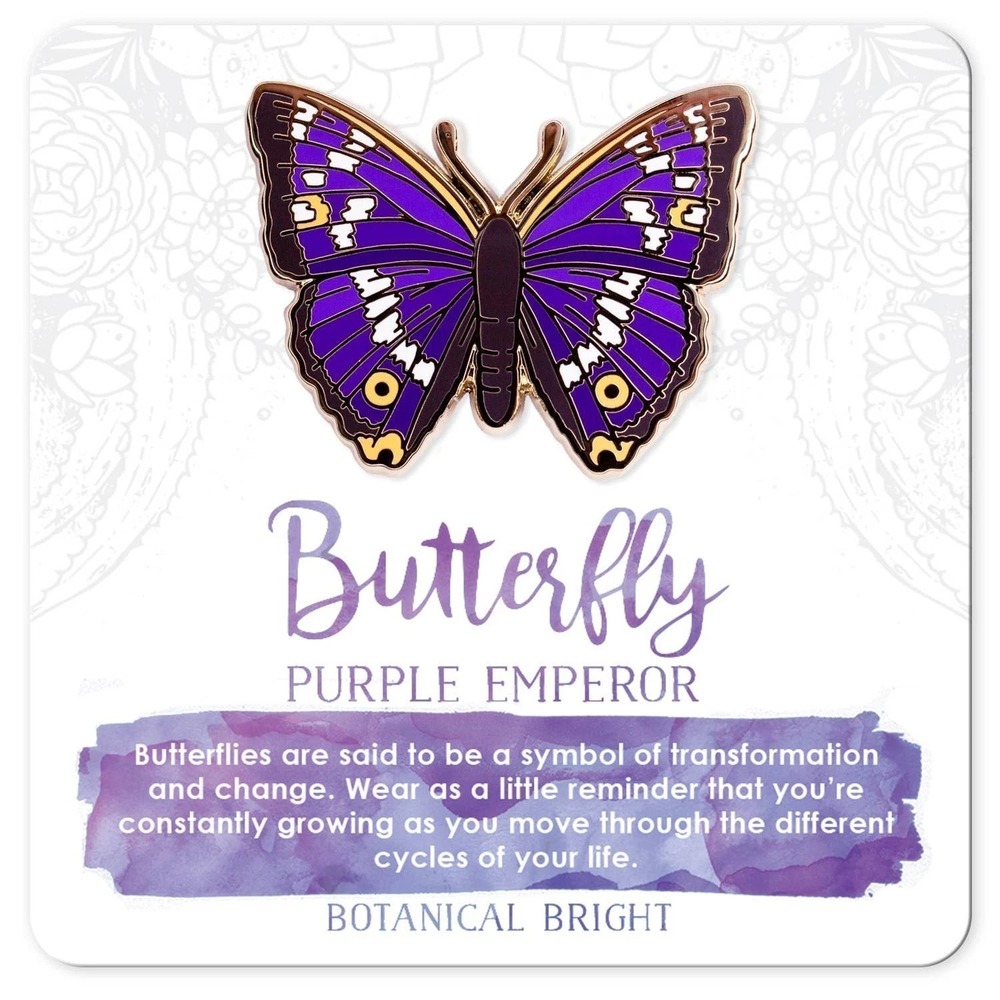 Purple Emperor Butterfly Enamel Pin - Gold Plated Nature Jewelry - Insect Brooch